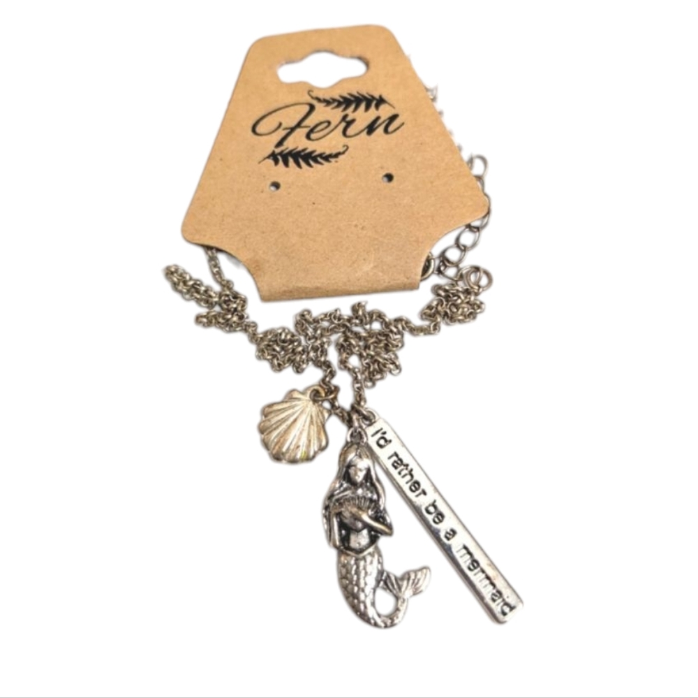 Fern I'd Rather Be a Mermaid Silver Colored Necklace Magical Creatures Jewelry